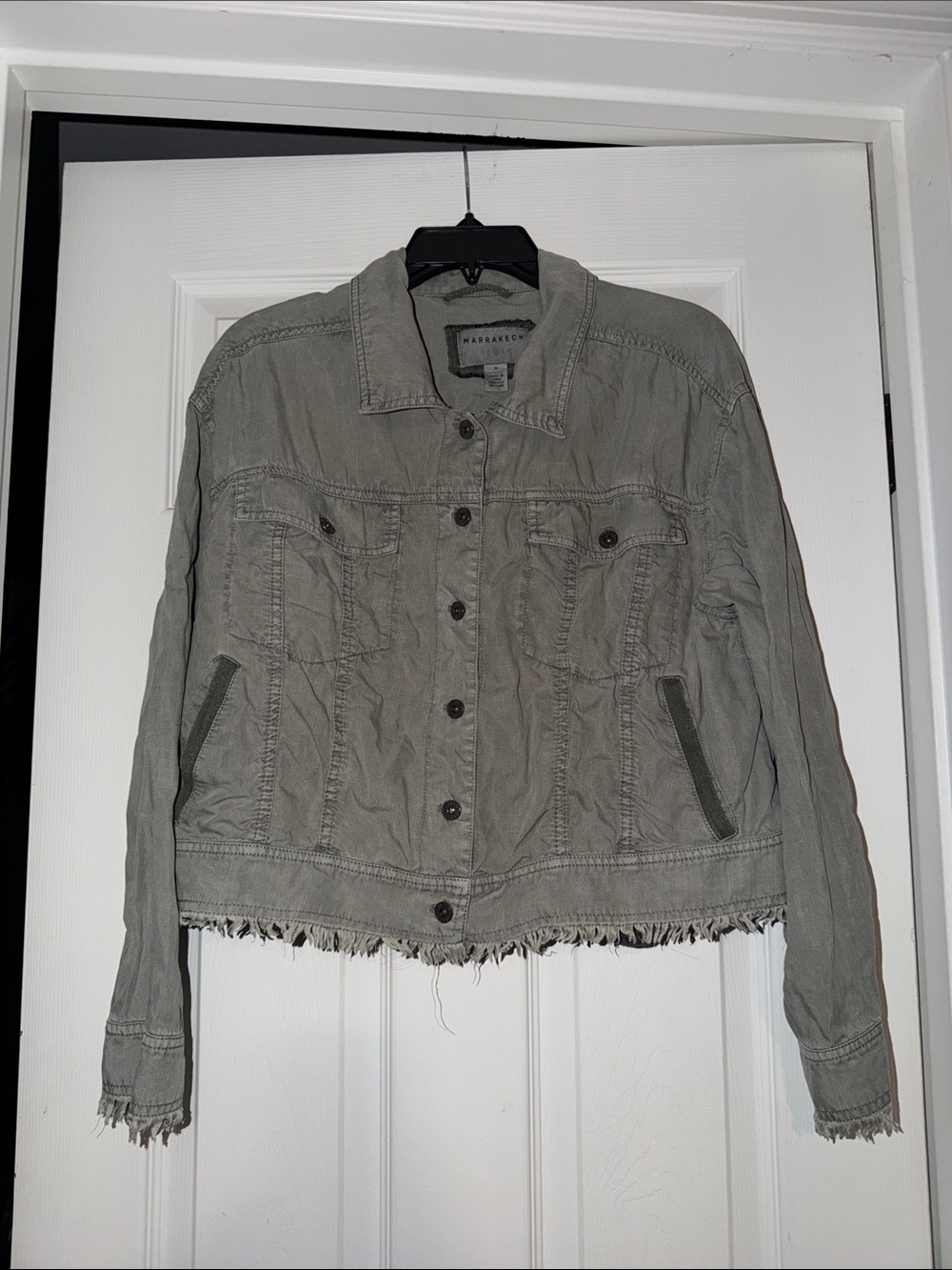 Marrakech Women's Gray Distressed Hem Denim Jacket
